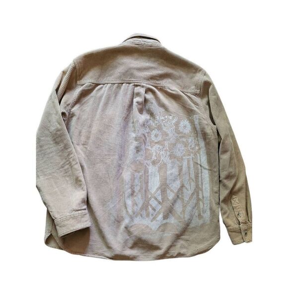Urban Outfitters Shirt Men's Medium Tan Corduroy Button Down Custom Painted - Picture 1 of 5